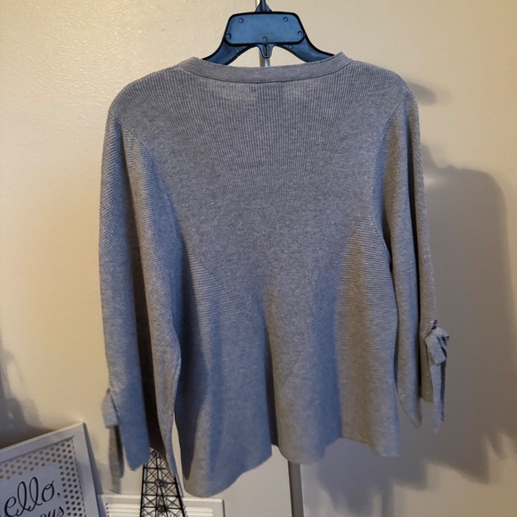 Cliche Ribbed Knit Wool Blend Tunic Sweater Wide Sleeves with Bows Oversized M - Picture 6 of 8